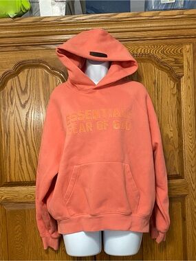 Fear of God Essentials Hoodie FW22 Coral Pink Orange Logo Mens XS Streetwear